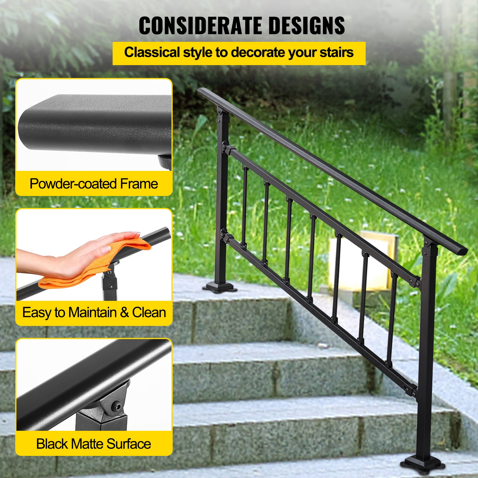 Adjustable Wrought Iron Stair Railing For Exterior Concrete Steps_voghion.com